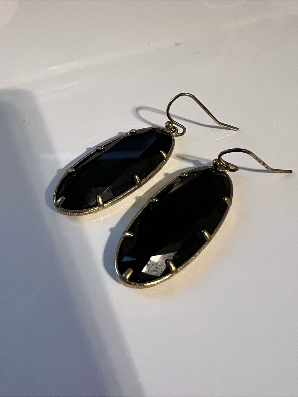 Gold-Set Black Oval Drop Earrings